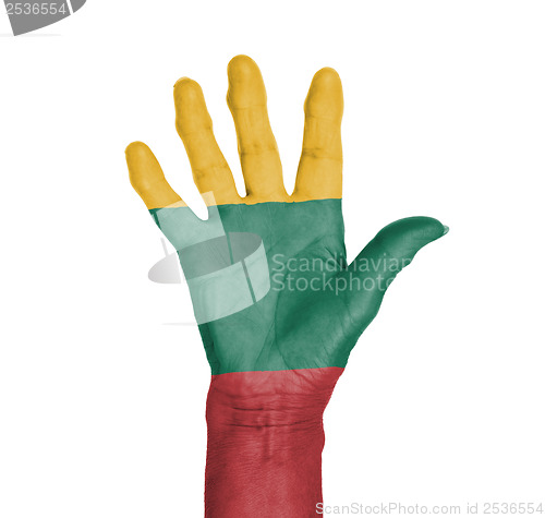 Image of Palm of a woman hand, painted with flag