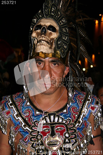 Image of Mexican indian with skull