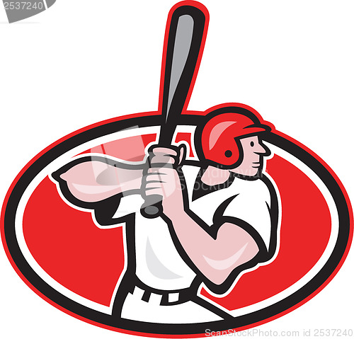 Image of Baseball Player Batting Cartoon Oval