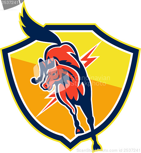 Image of Red Horse Jump Lightning Bolt Shield Retro