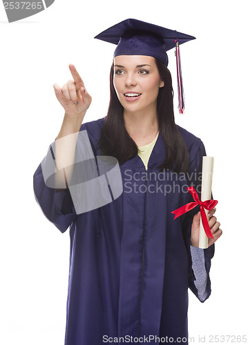 Image of Female Graduate Pushing Blank Button on Panel with Copy Room