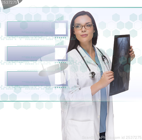 Image of Female Doctor or Nurse Holding X-Ray Reading Blank Button Panel