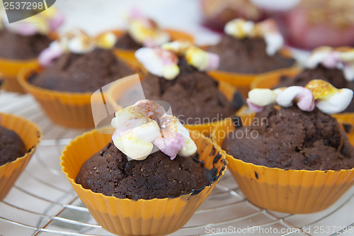 Image of Homemade chocolate brownie in yelloe cup 