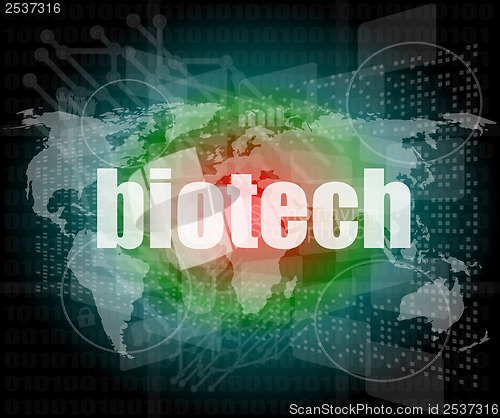 Image of biotech words on digital touch screen interface