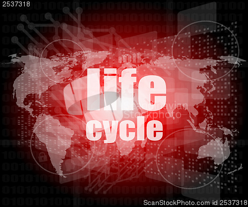 Image of life cycle words on digital touch screen