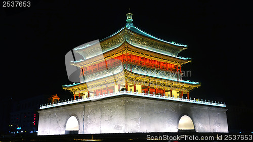 Image of Night view of the Bell Tower in Xian