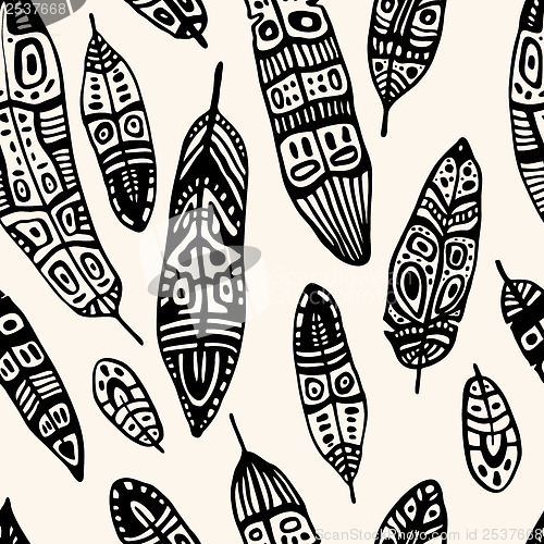 Image of Ethnic Feather. Seamless background.