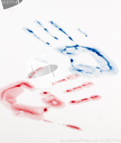 Image of Blue and red hand-print shape