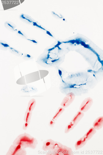 Image of Blue and red hand-print shape