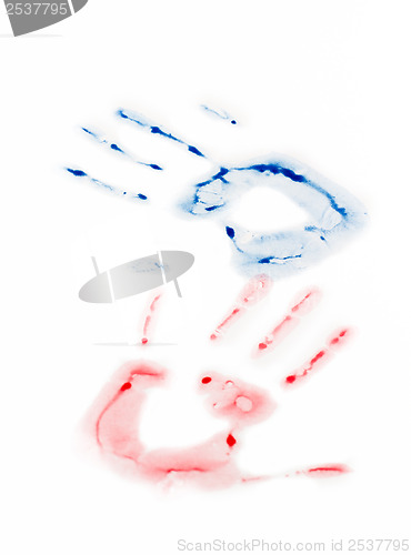 Image of Blue and red hand-print shape