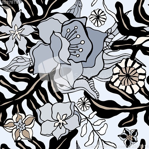 Image of Tropical Flowers background. Seamless pattern