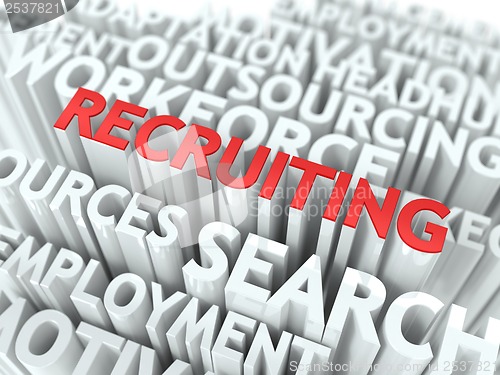 Image of Recruiting - Red Text on White Wordcloud.