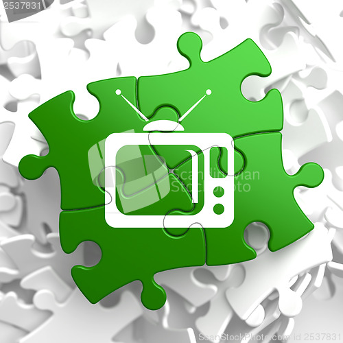 Image of TV Set Icon on Green Puzzle.