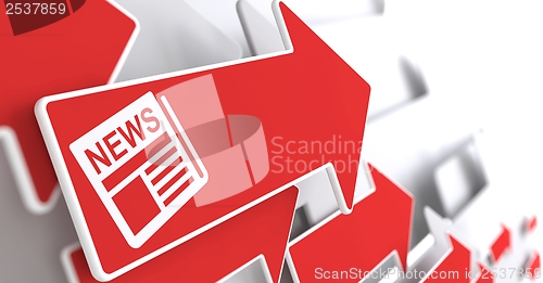 Image of Newspaper Icon with News Title on Red Arrow.