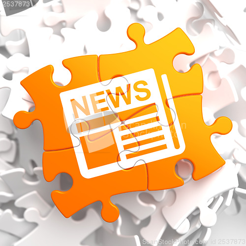 Image of Newspaper Icon with News Word on Orange Puzzle.