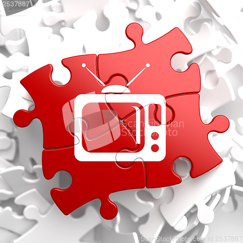 Image of TV Set Icon on Red Puzzle.