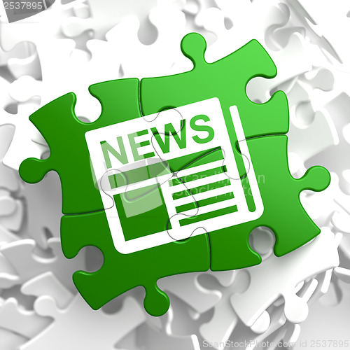 Image of Newspaper Icon with News Word on Green Puzzle.