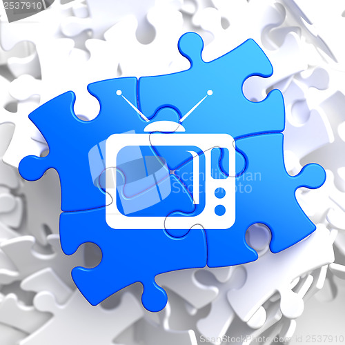 Image of TV Set Icon on Blue Puzzle.