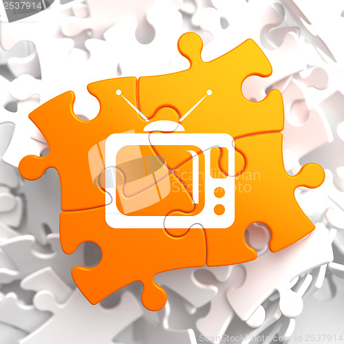 Image of TV Set Icon on Orange Puzzle.