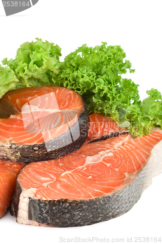 Image of Raw salmon and lettuce isolated 