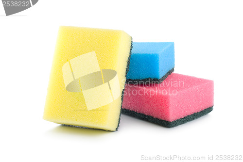 Image of Three colored sponges isolated