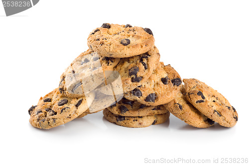 Image of Stack of chocolate chip cookies isolated