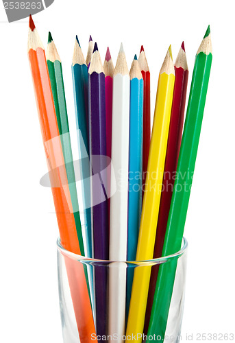 Image of A glass cup with pencils