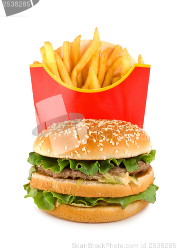 Image of Hamburger and potato isolated