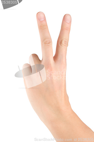 Image of Hand simulating victory sign isolated