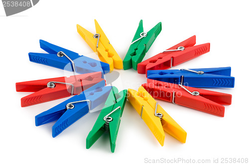 Image of Colored clothespins isolated