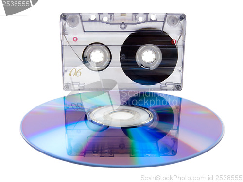 Image of Audio tape cassette and digital compact disc