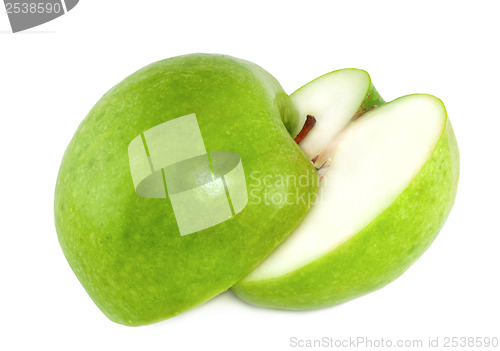 Image of Two halves of a green apple