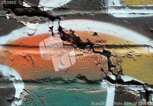 Image of Graffiti on a cracked brick wall