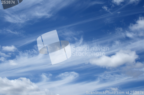 Image of Curly white clouds in the blue sky