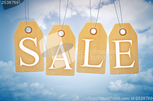 Image of sales tags in the blue sky