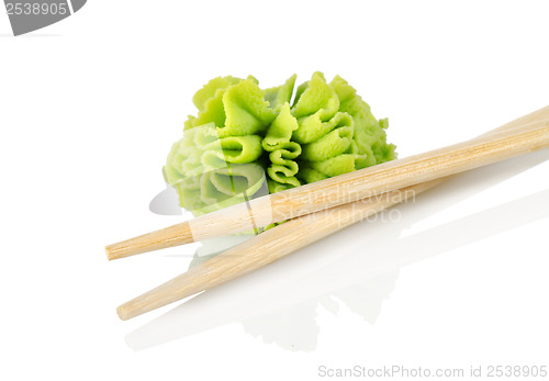 Image of Wooden chopsticks and wasab