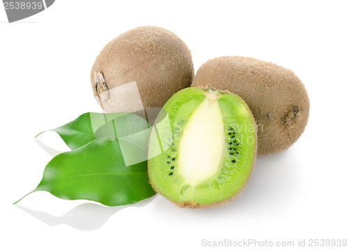 Image of Kiwi fruit with green leaves