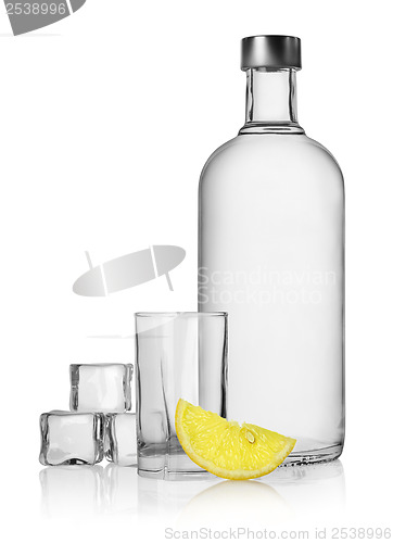 Image of Bottle of vodka and lemon