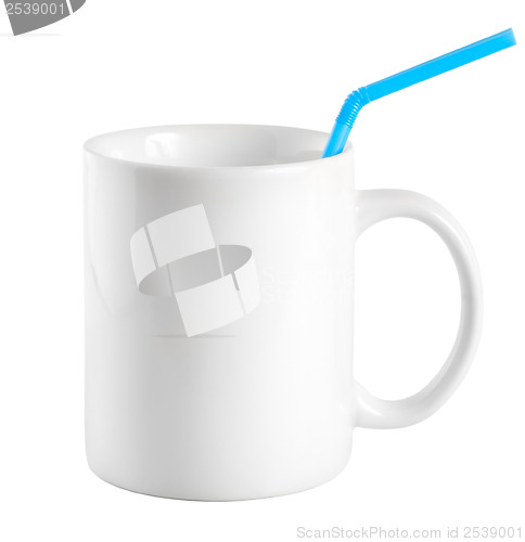 Image of White cup with a drinking straw (Path)