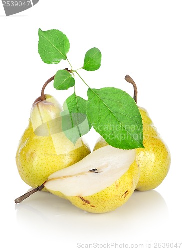 Image of Three pears with leaves