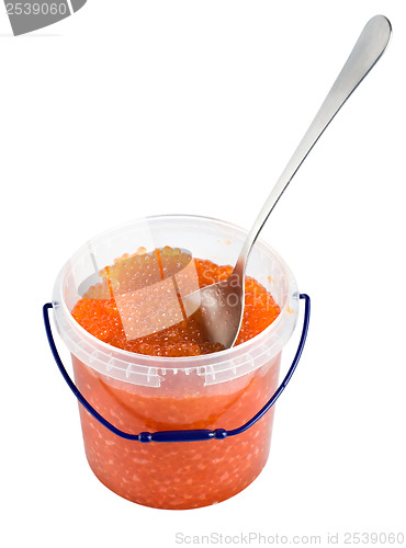 Image of Red caviar in a plastic container isolated