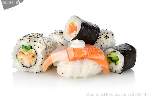 Image of Sushi with a cucumber isolated