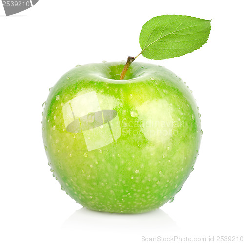 Image of Green apple with a leaf