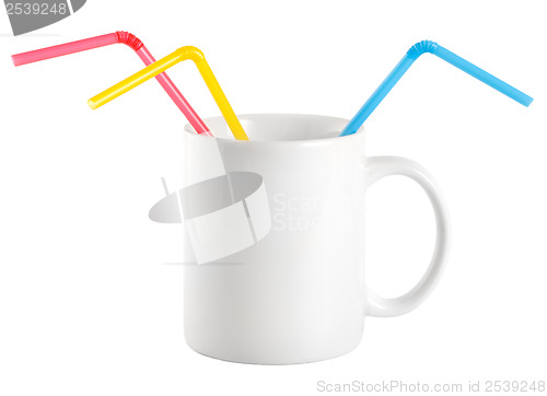 Image of White cup with a drinking straw