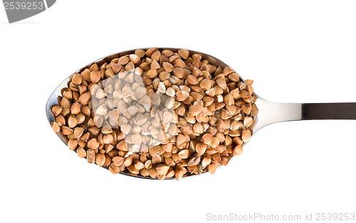 Image of Buckwheat in a spoon isolated