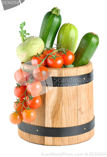 Image of Wooden barrel with vegetables