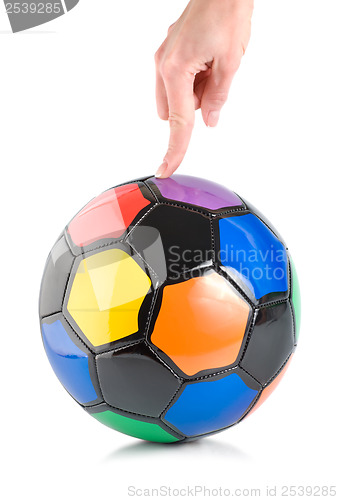 Image of Soccer ball in hand isolated