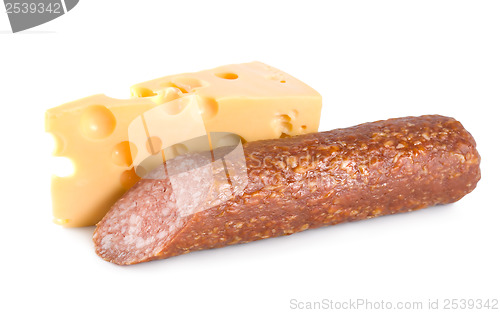 Image of Cheese and smoked sausage isolated
