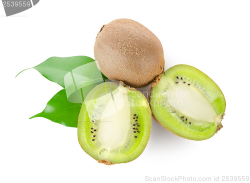 Image of Fresh kiwi fruit with green leaves