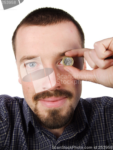 Image of Successful young man - earned euro currency